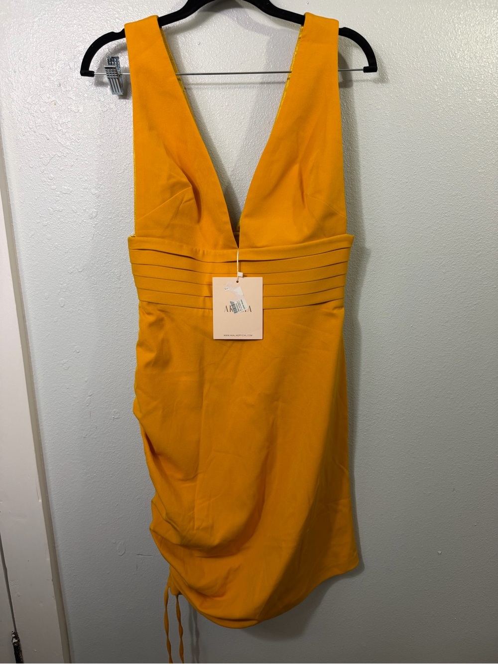 Akalia Candice Mini V Ruched Yellow Cocktail Dress